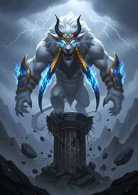 Lion Warrior Stone Pillar