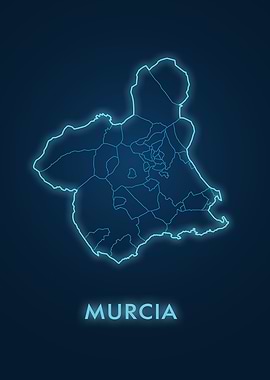Murcia Map Neon Blue