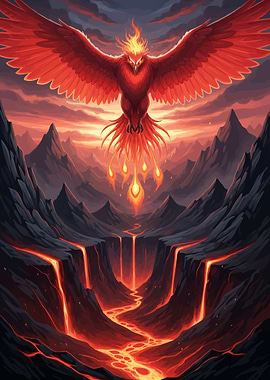 Fiery Phoenix Rising Above Lava Canyon