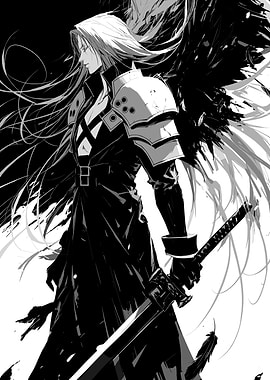 Sephiroth Black and White Illustration