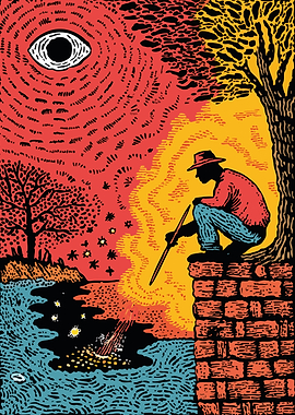 Man, Eye, and River Illustration