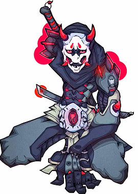 Cyberpunk Oni Masked Warrior Illustration