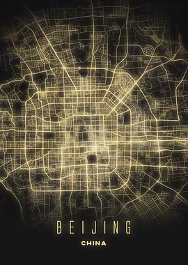 Beijing China City Grid Map - Glowing Streets Structure Poster