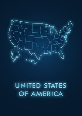Neon Blue United States Map