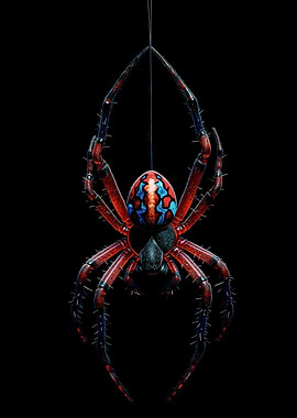Red and Blue Spider on Black