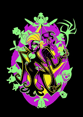 Creepy Cartoon Couple with Toy Monsters