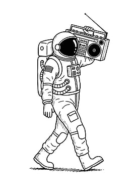 Astronaut with Boombox Line Art