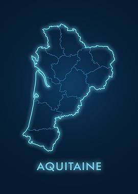 Aquitaine Map Neon Blue