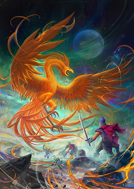 Phoenix and Warriors Fantasy Art