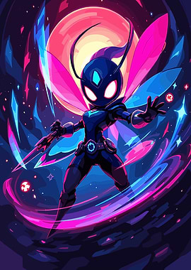 Cartoonish Space Warrior with Wings