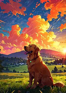 Golden Retriever at Sunset