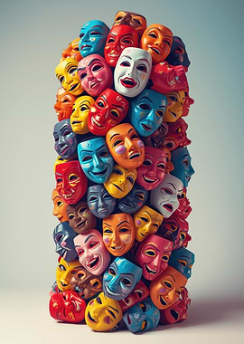 Tower of Colorful Smiling Masks