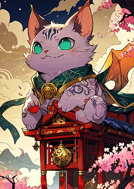 Anime Cat on Japanese Temple