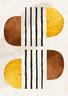 Abstract Geometric Art with Gold and Brown