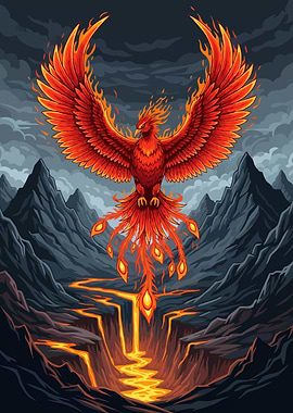 Fiery Phoenix Rising from Lava