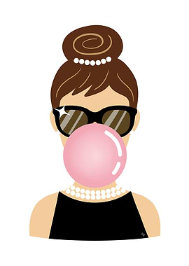 Actress Audrey Hepburn Pink Bubble Gum Portrait