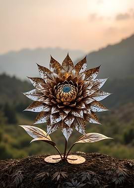 Metallic Flower in Mountain Landscape