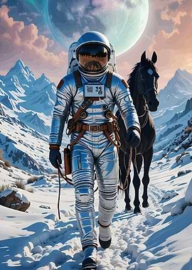 Astronaut Horse Snowy Landscape