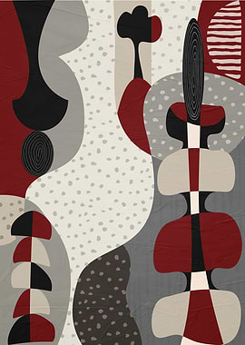 Abstract Shapes in Red, Black, and Gray