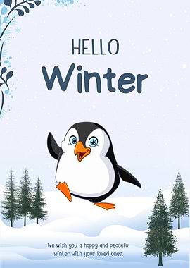 Hello Winter Penguin Illustration