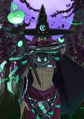 Mystical Witch in Forest Illustration