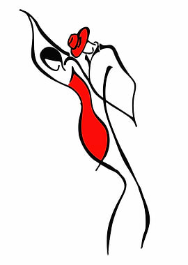 Elegant Dance Couple Line Art