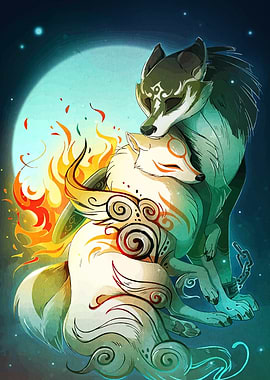 Wolf Link and Amaterasu Hugging