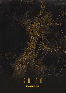 Quito Ecuador Street Map Poster - City Gold Lines