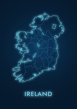Ireland Map Neon Blue