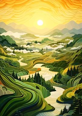 Scenic Mountain Landscape with River