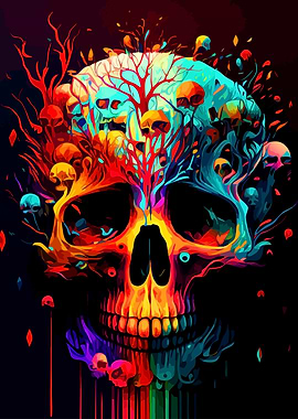 Colorful Skull with Tree and Skulls