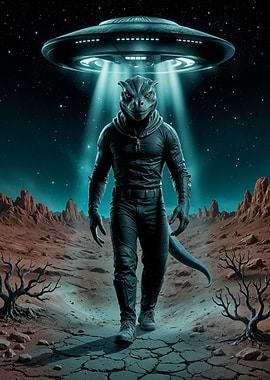 Reptilian Alien Under UFO Beam