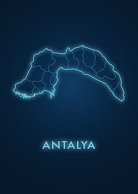Antalya Map Neon Blue