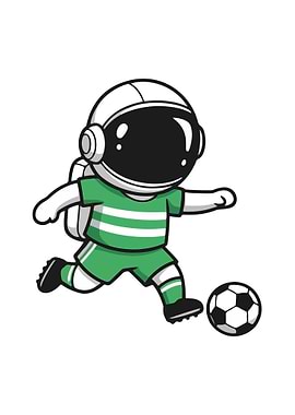 Astronaut playing soccer cartoon illustration