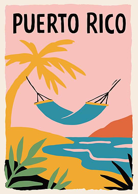 Puerto Rico Beach Hammock Travel Poster