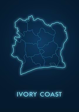 Ivory Coast Neon Map