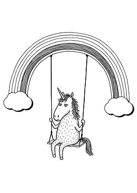 Unicorn on a Swing with Rainbow