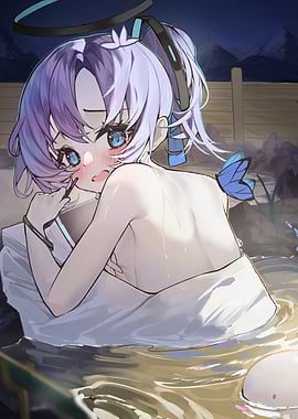Girl in Onsen with Butterfly