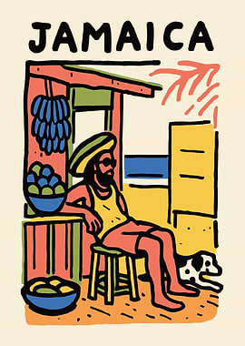 Jamaica Illustration with Man and Dog