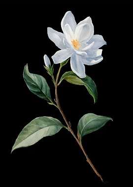 White Magnolia Flower Watercolor Painting