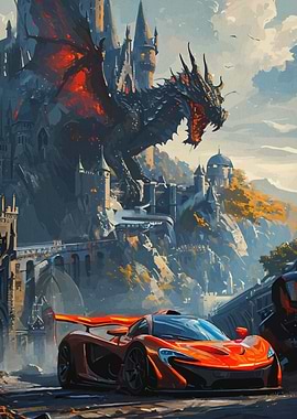 Dragon Castle Red Sports Car