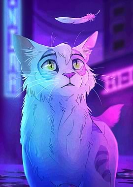 Pensive Cat with Feather in Cityscape