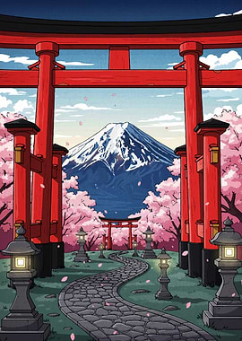 Mount Fuji and Torii Gates Landscape
