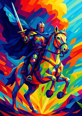 Colorful Knight on Horseback Digital Art