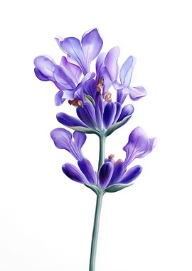 Watercolor Lavender Flower on White Background