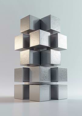 Stacked Silver Cubes Abstract Sculpture