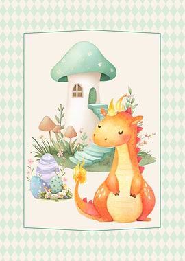 Cute Dragon with Mushroom House
