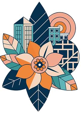 Abstract Urban Floral Fusion - Modern Minimalist City Flower Metal Wall Art
