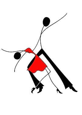 Stylized Tango Dancers in Red and Black