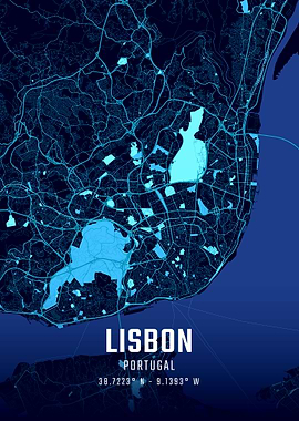 Lisbon Midnight City Map